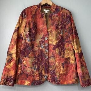 Coldwater Creek Jacket Size 10 Earthy Watercolor Antique Floral Tapestry  Blazer
